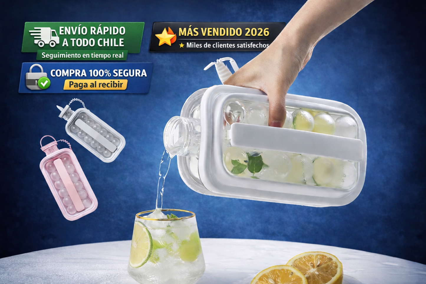 Botella Molde Hielo -      3 Colores (Blanco, Gris, Rosado)❄️