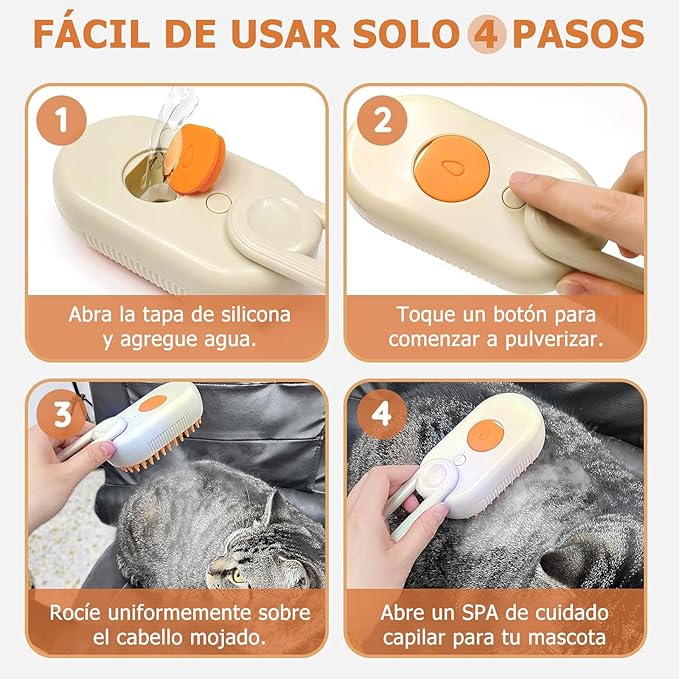 Cepillo Vapor 3 en 1 - Todo Lo Que Necesitas Para Tu Mascota🐱🐶