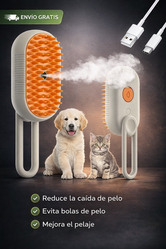 Cepillo Vapor 3 en 1 - Todo Lo Que Necesitas Para Tu Mascota🐱🐶